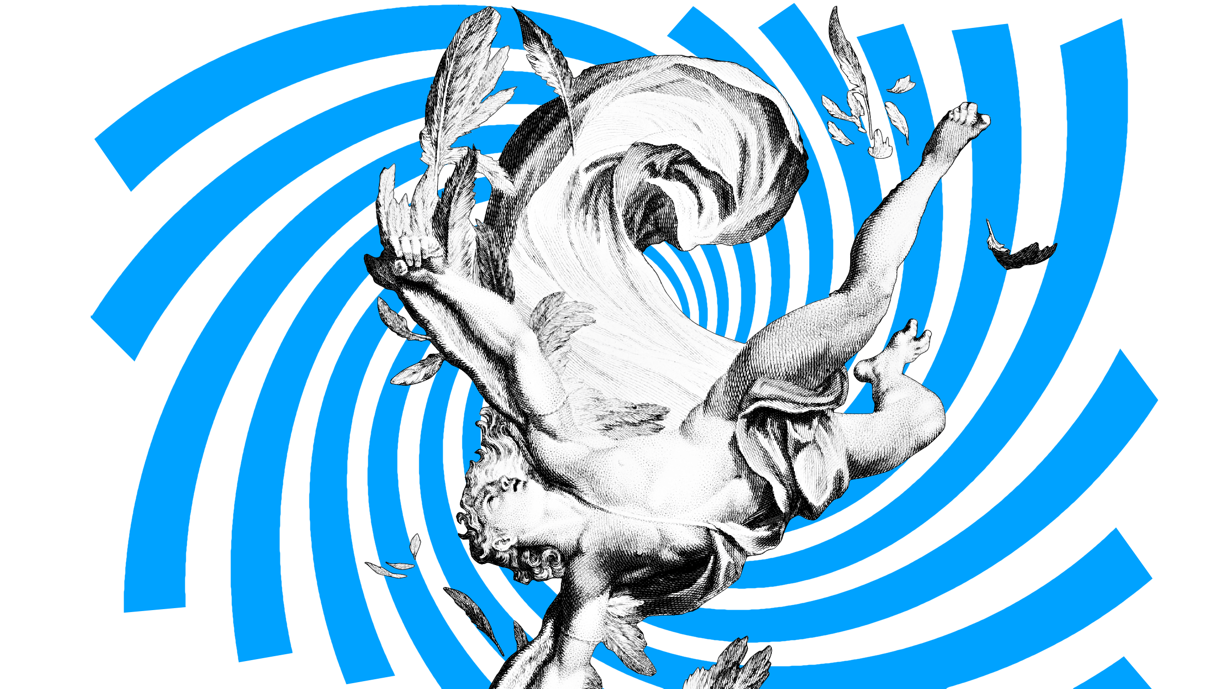 Icarus falling into a blue spiral