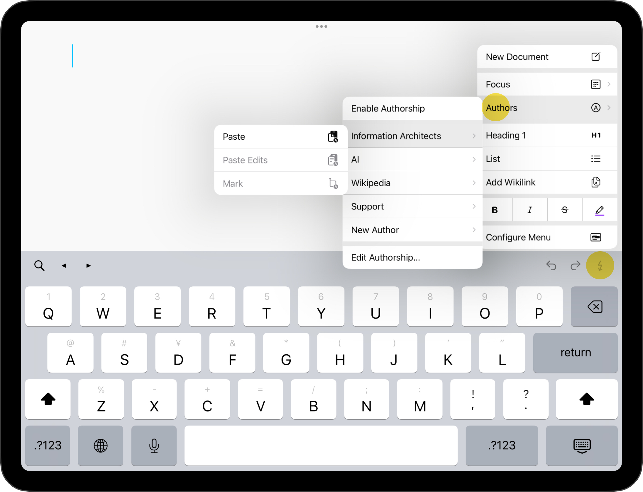 A screenshot of the Author context menu from the lightning menu.