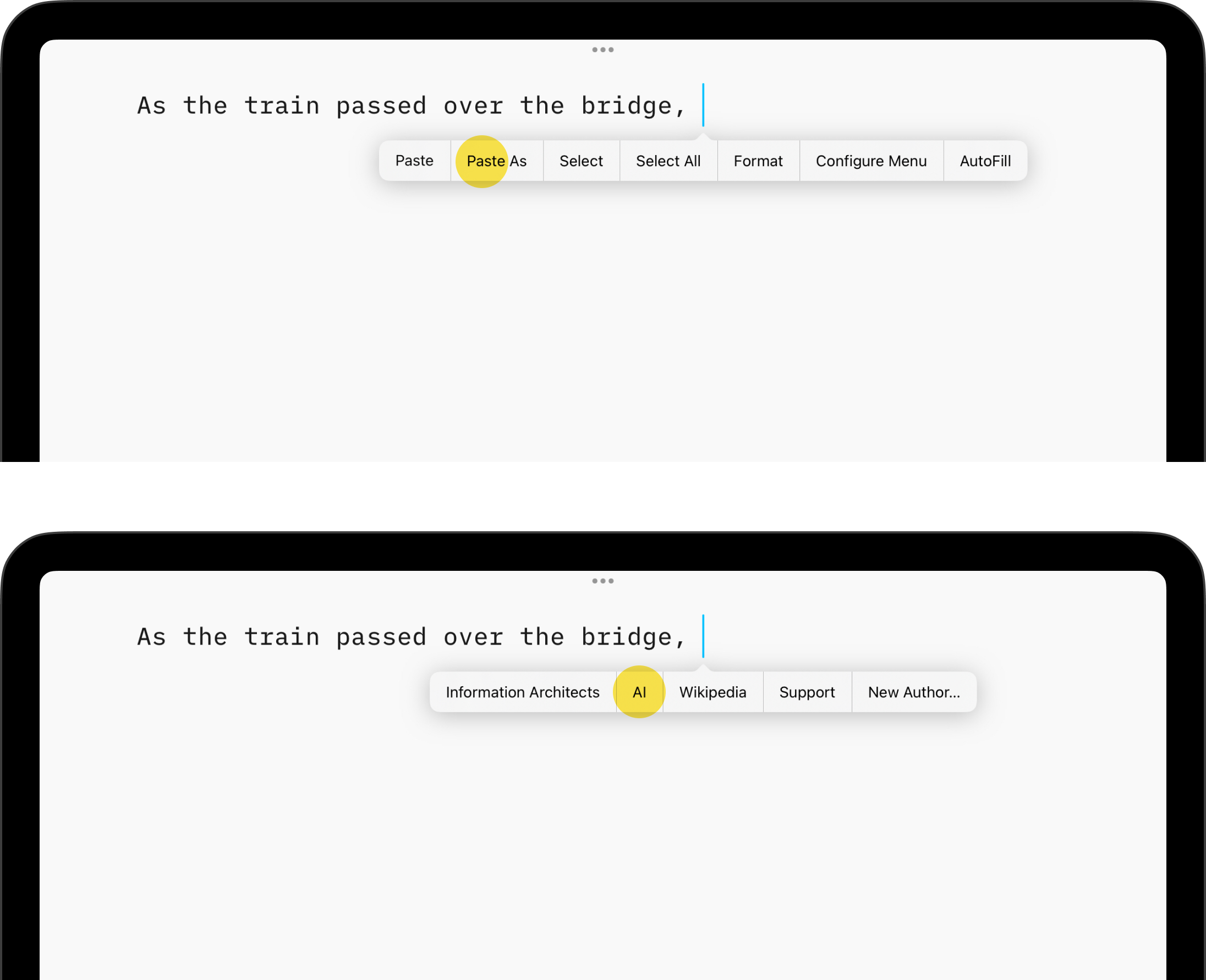 A screenshot of a pop-up menu with the item 

