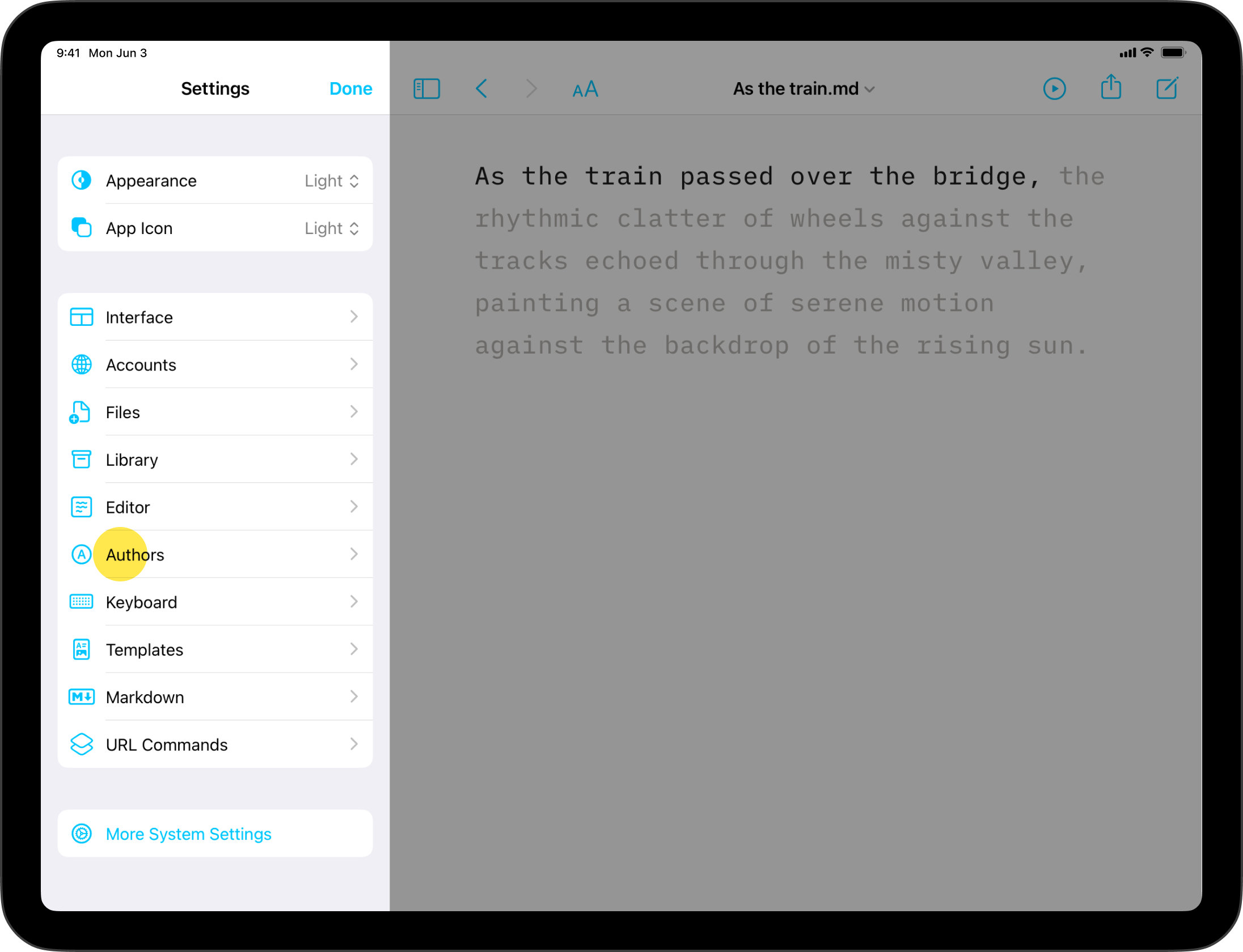 A screenshot of the Settings menu with 