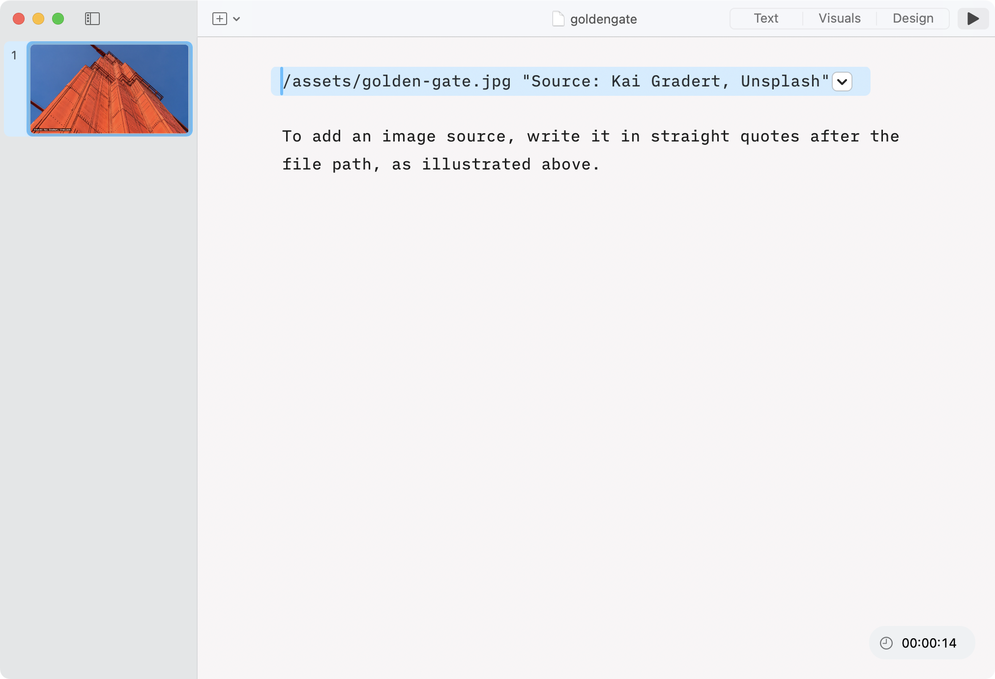 The Editor with an image added and its inline caption