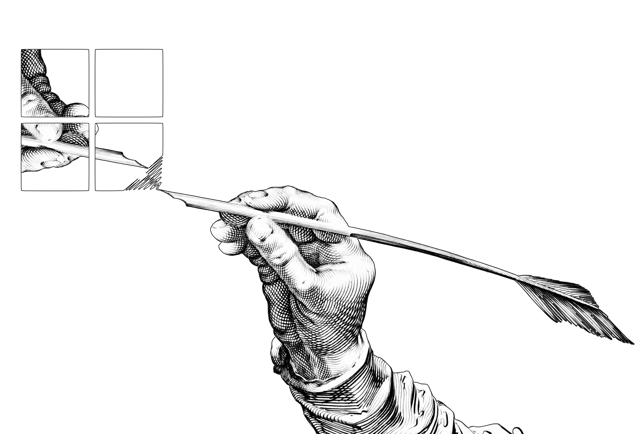 Hand that draws itself in windows logo: iA Writer for Windows 11