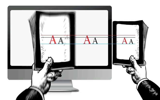 Comparing the type on the two books to a computer monitor, which is also further away Comparing the type on the two books to a computer monitor, which is also further away
